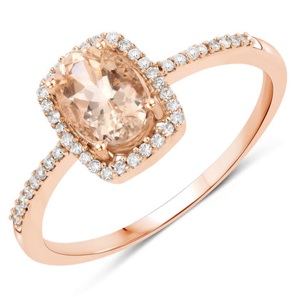 0.83 Carat Genuine Morganite and White Diamond 10K Rose Gold Ring  DestGlow