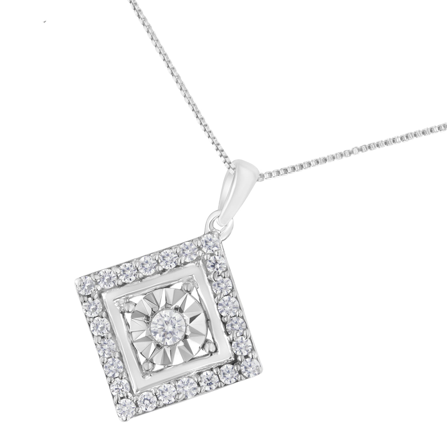 10KT White Gold 1/2 cttw Diamond Square Pendant Necklace (I-J Color, I2-I3 Clarity) by Bids.com