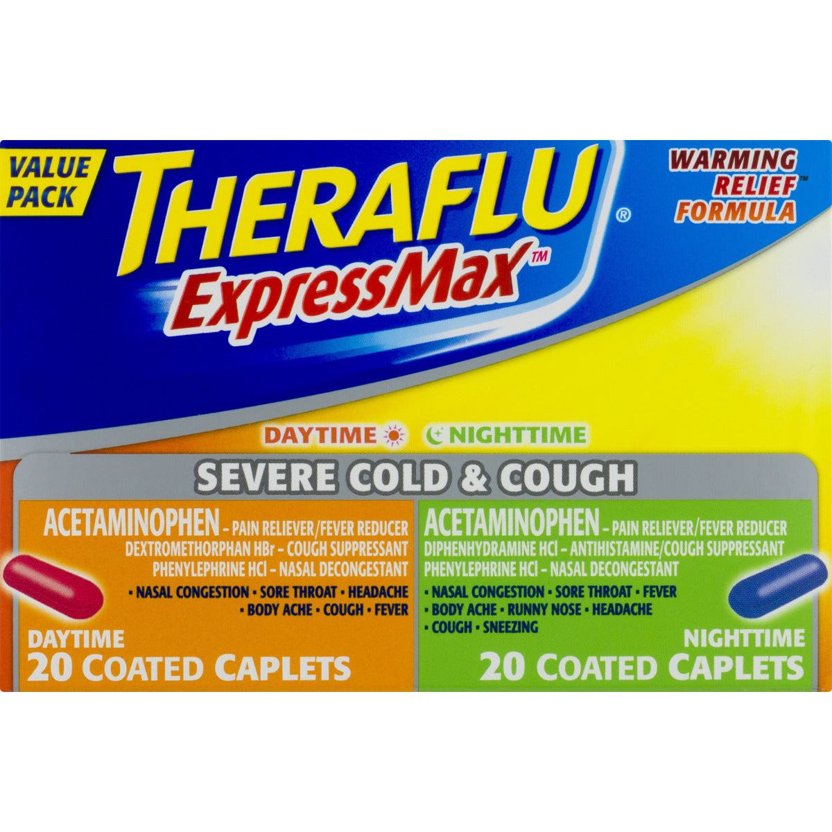 Theraflu ExpressMax Daytime And Nighttime Severe Cold &amp; Cough Coated Caplets - 40ct by Pasteur Pharmacy