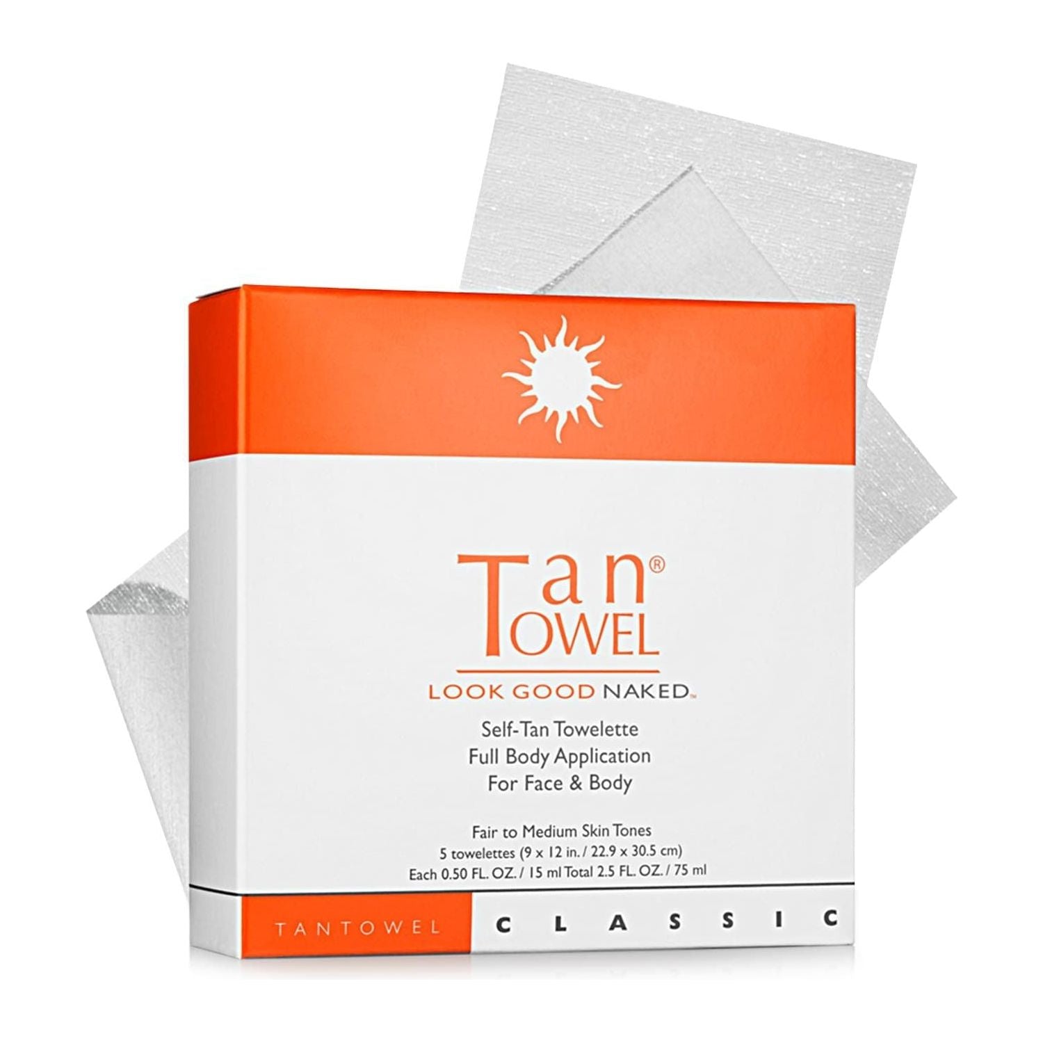 Tan Towel Classic Self-Tan Towelette, Fair to Medium Skin Tones 5 pack by Pasteur Pharmacy