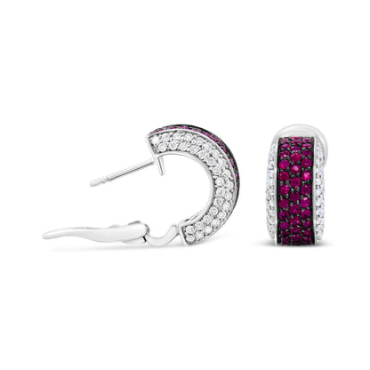 18K White Gold and Black Rhodium Plated 3/4 Cttw Round Diamonds and 1mm Round Red Ruby Huggie Hoop Earrings (F-G Color, VS1-VS2 Clarity) by Bids.com
