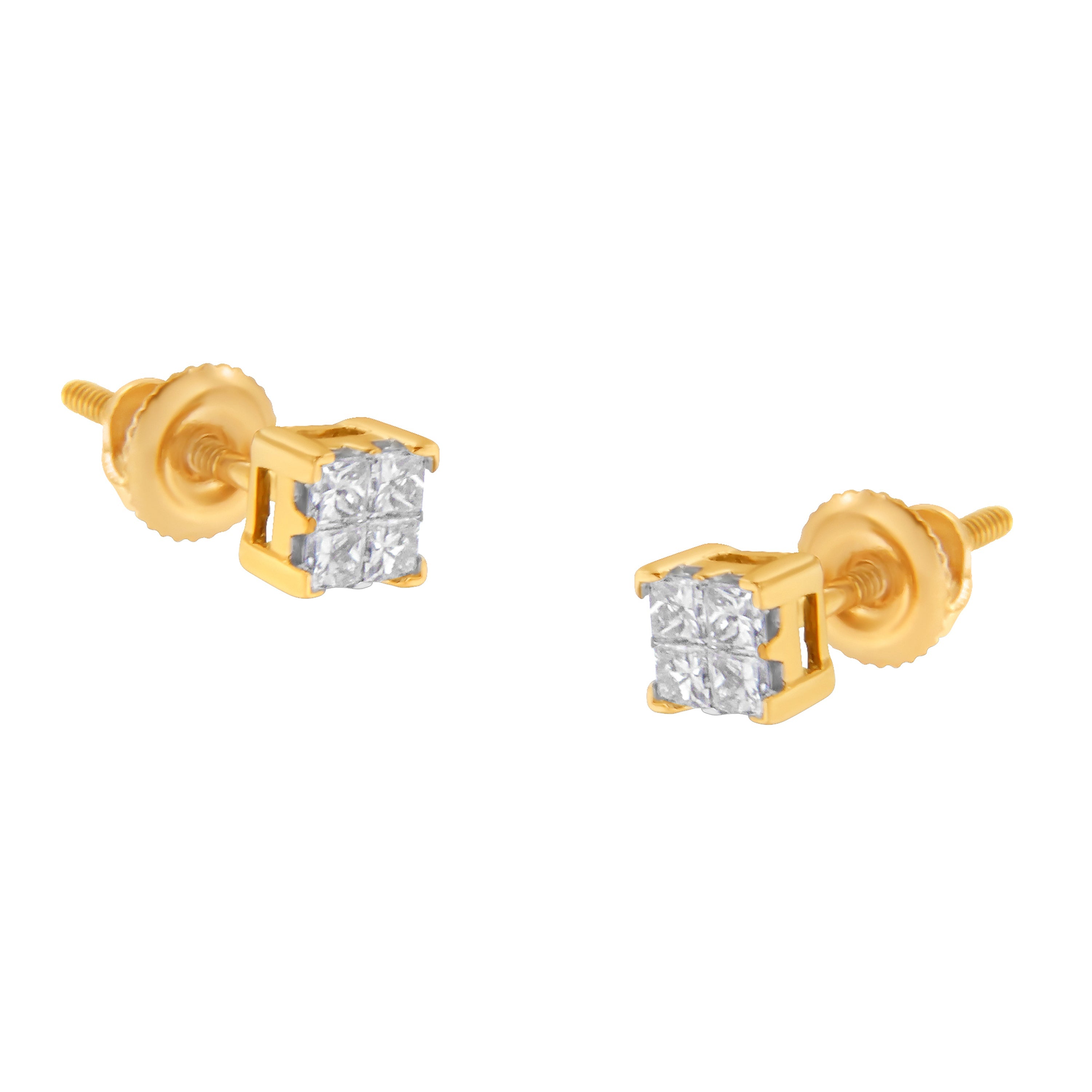 10KT Yellow Gold Princess Diamond Stud Earring (1/4 cttw, J-K Color, I1-I2 Clarity) by Bids.com