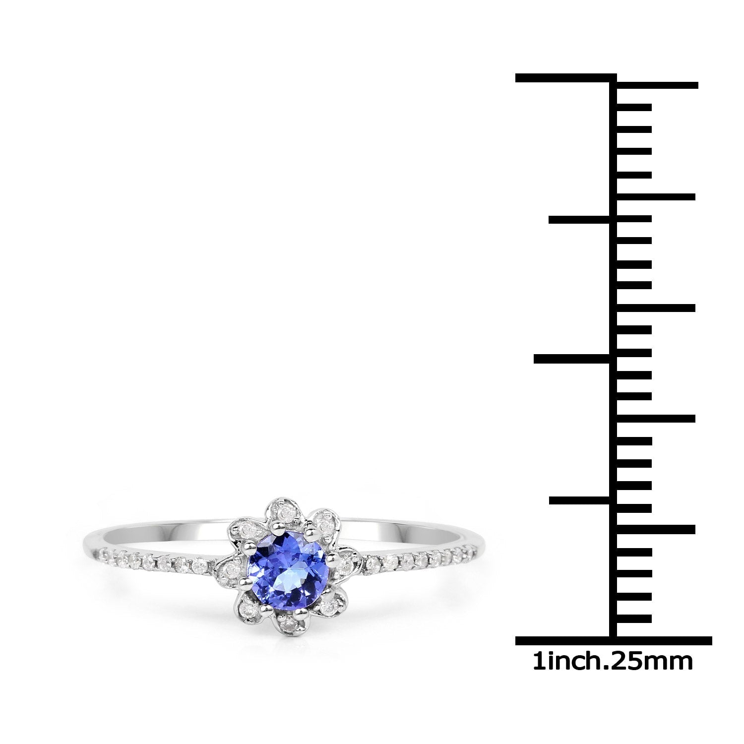 0.30 Carat Genuine Tanzanite and White Diamond 14K White Gold Ring  DestGlow