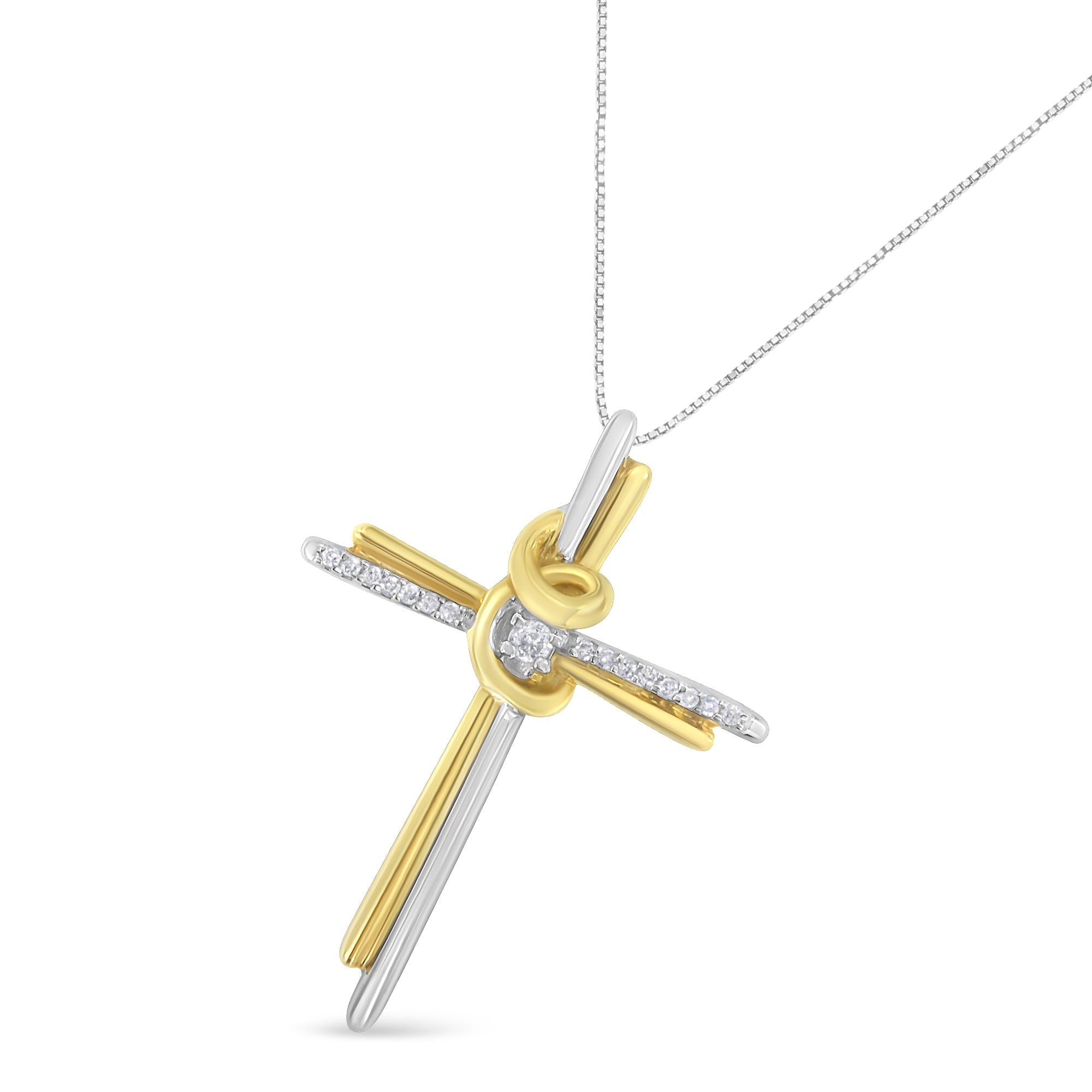 10K Two-Tone Yellow &amp; White Gold Diamond-Accented Cross 18" Pendant Necklace (J-K Color, I2-I3 Clarity)