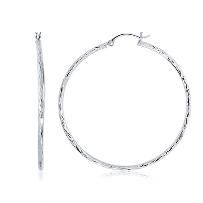 14k White Gold Diamond Cut Hoop Earrings (1 3/4 inch Diameter) by Bids.com