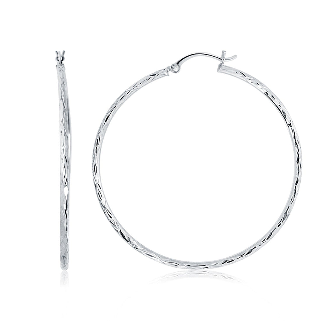 14k White Gold Diamond Cut Hoop Earrings (1 3/4 inch Diameter) by Bids.com