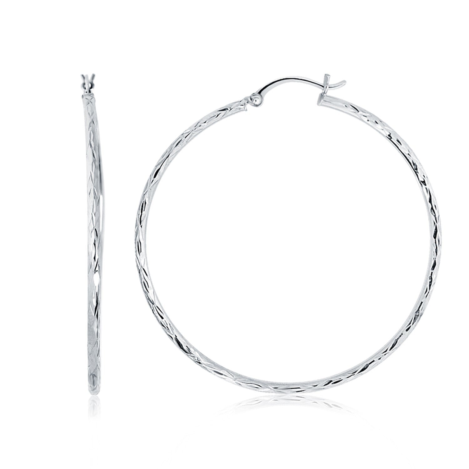 14k White Gold Diamond Cut Hoop Earrings (1 3/4 inch Diameter) by Bids.com