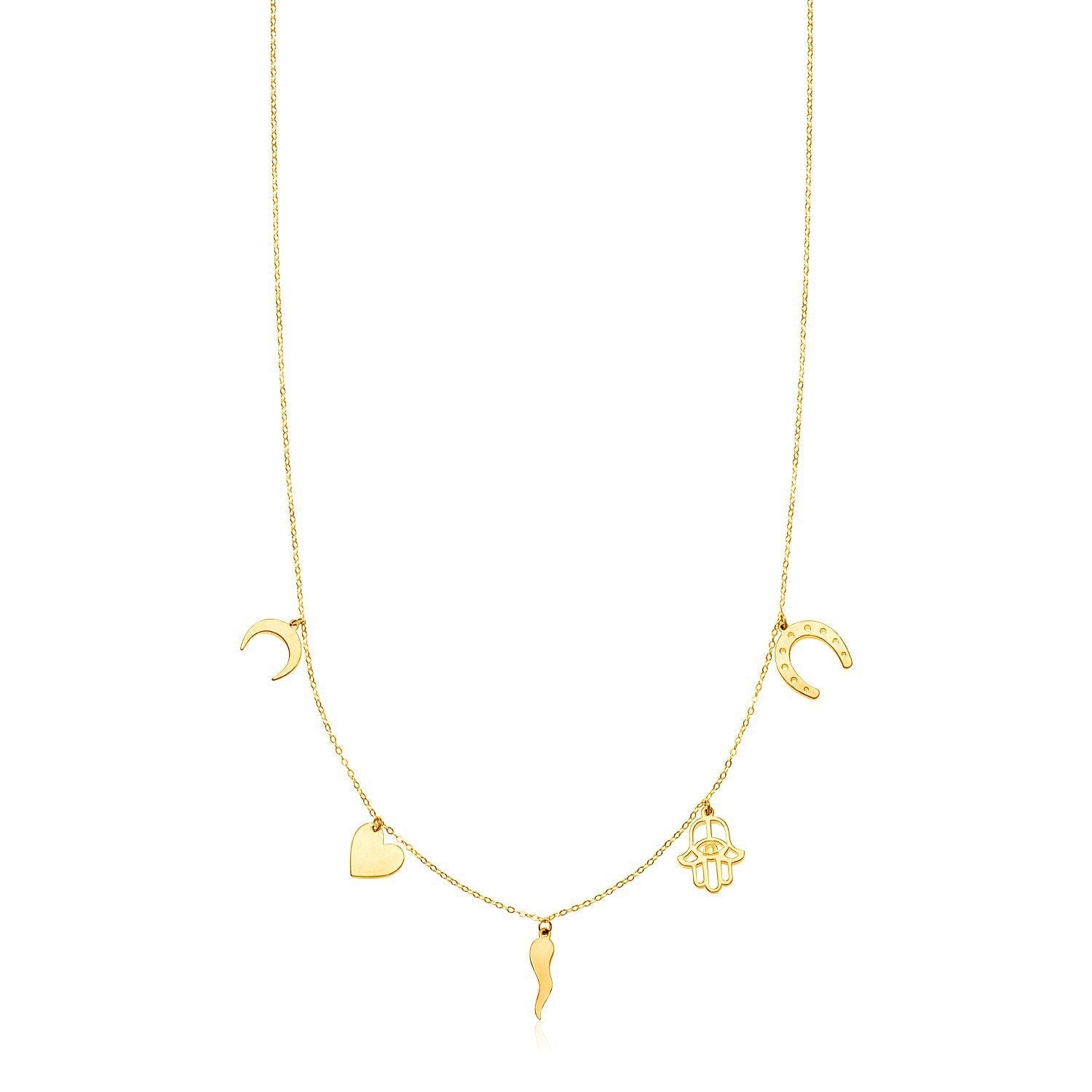 14K Yellow Gold Necklace with Polished Charms  DestGlow