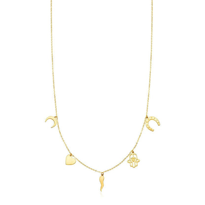 14K Yellow Gold Necklace with Polished Charms  DestGlow