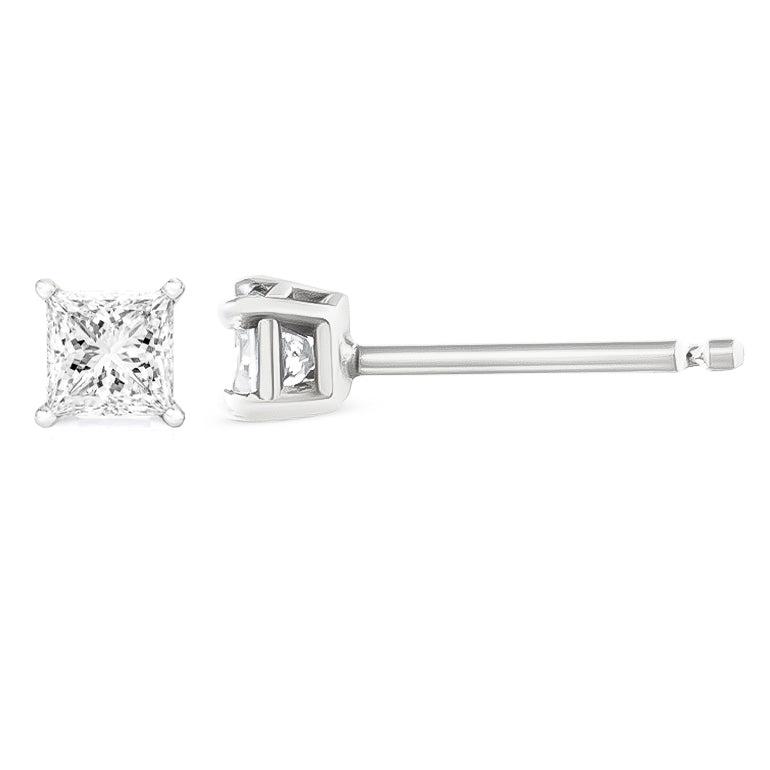 14K White Gold 1.00 Cttw Princess-Cut Square Near Colorless Diamond Classic 4-Prong Solitaire Stud Earrings (G-H Color, SI1-SI2 Clarity) by Bids.com