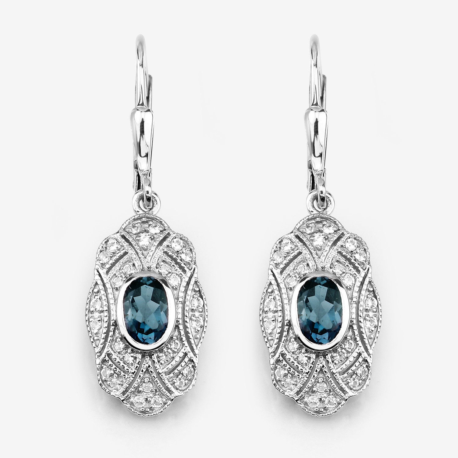 1.32 Carat Genuine London Blue Topaz and White Topaz .925 Sterling Silver Earrings  DestGlow