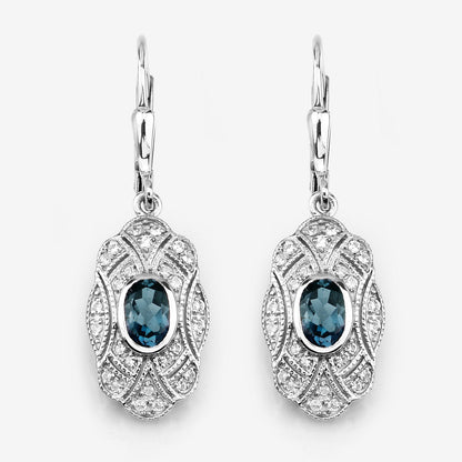 1.32 Carat Genuine London Blue Topaz and White Topaz .925 Sterling Silver Earrings  DestGlow