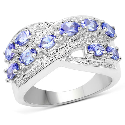 1.71 Carat Genuine Tanzanite and White Diamond .925 Sterling Silver Ring  DestGlow