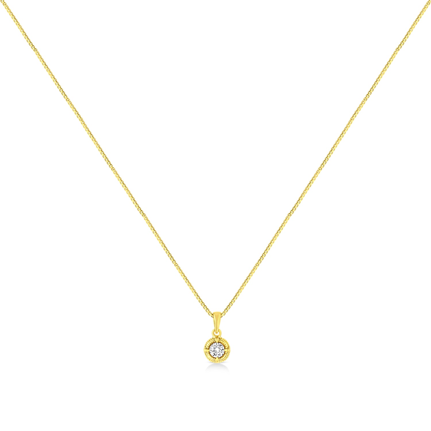 14K Yellow Gold Plated .925 Sterling Silver 1/2 Cttw Brilliant Round Cut Diamond Solitaire Milgrain 18" Pendant Necklace (K-L Color, I2-I3 Clarity) by Bids.com