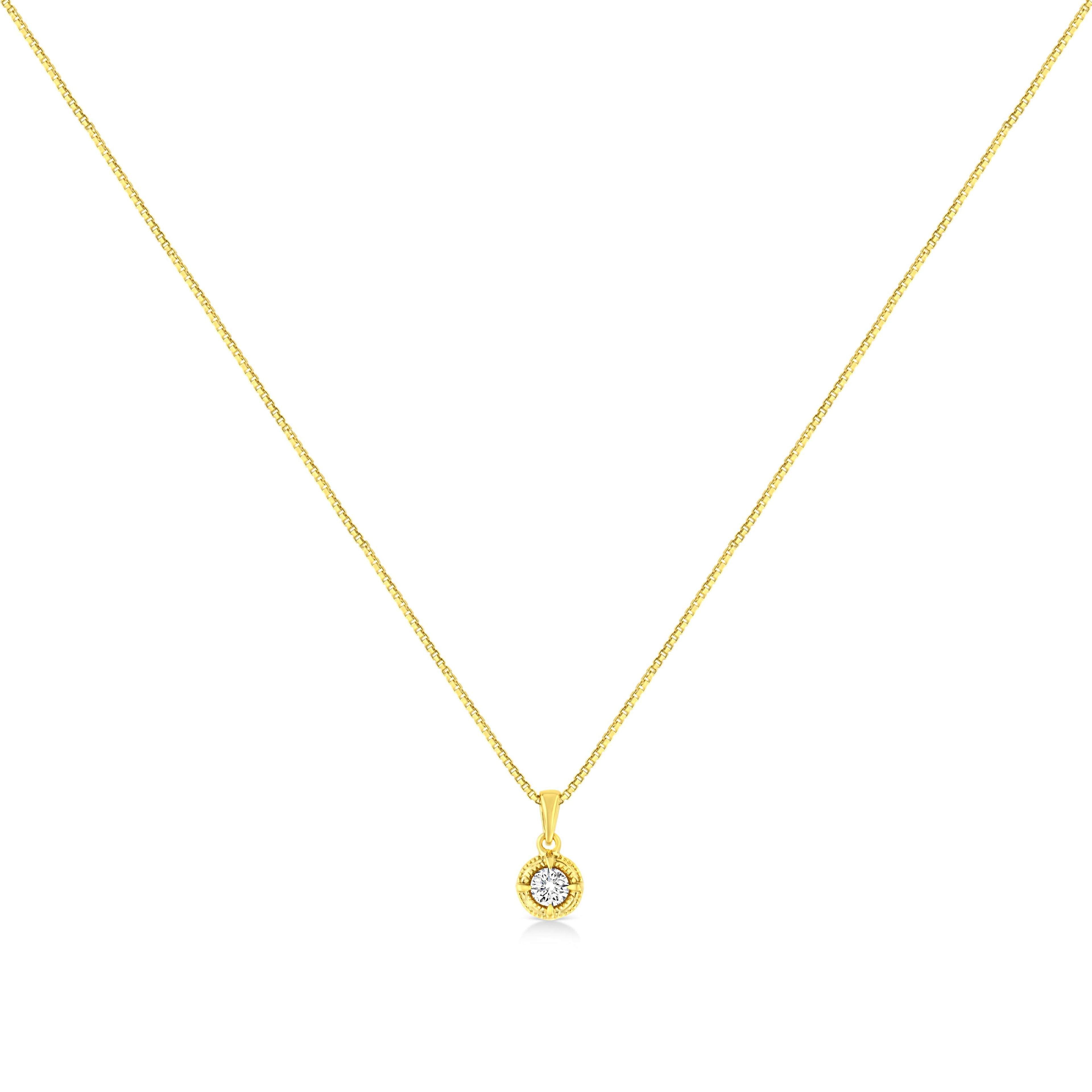14K Yellow Gold Plated .925 Sterling Silver 1/2 Cttw Brilliant Round Cut Diamond Solitaire Milgrain 18" Pendant Necklace (K-L Color, I2-I3 Clarity) by Bids.com