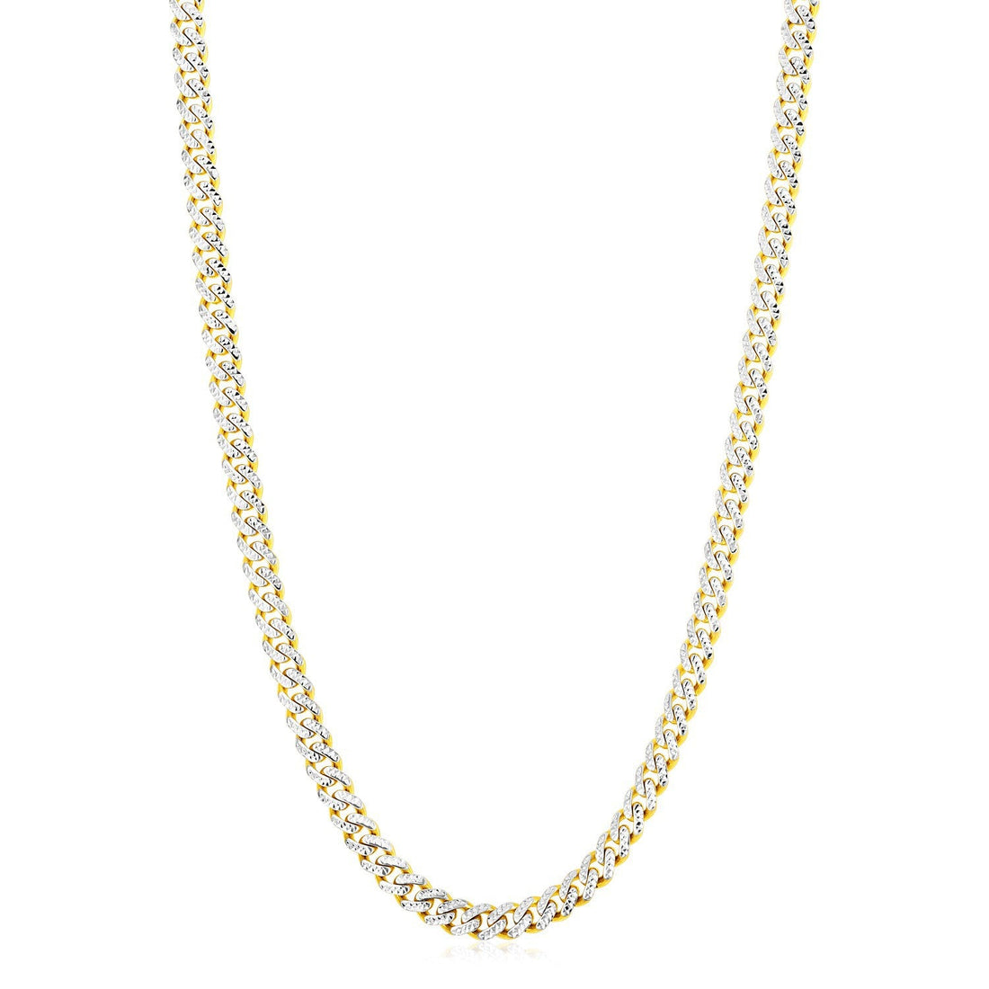14k Yellow Gold White Pave High Polish Modern Lite Miami Cuban Chain (6.5mm) by Bids.com