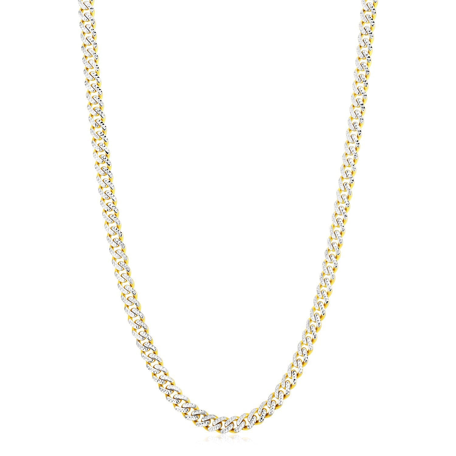 14k Yellow Gold White Pave High Polish Modern Lite Miami Cuban Chain (6.5mm) by Bids.com