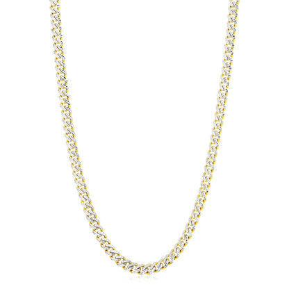 14k Yellow Gold White Pave High Polish Modern Lite Miami Cuban Chain (6.5mm) by Bids.com
