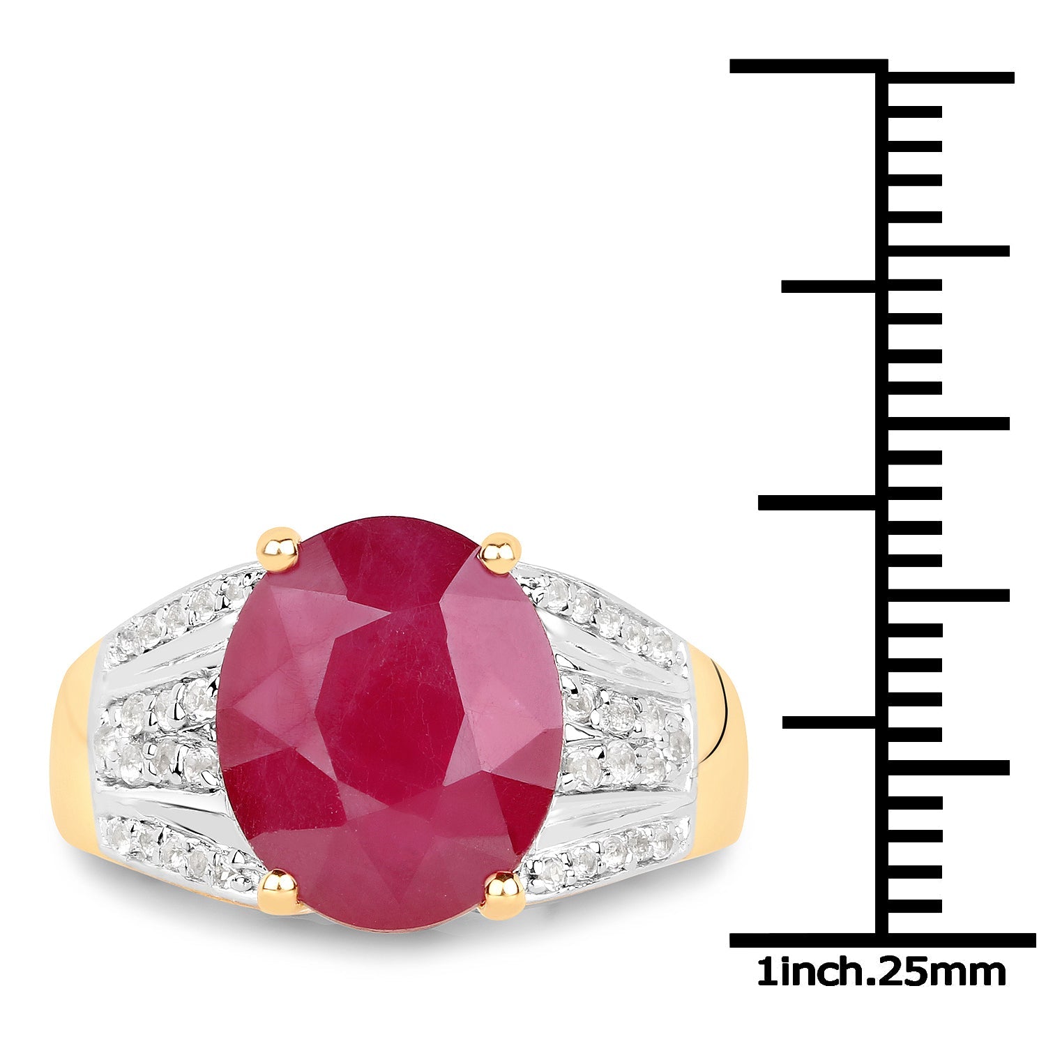 14K Yellow Gold Plated 5.49 Carat Glass Filled Ruby and White Topaz .925 Sterling Silver Ring by Bids.com