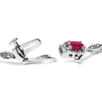 10K White Gold 4.5mm x 3mm Oval Ruby and Diamond Link Bracelet (H-I Color, SI1-SI2 Clarity) - Size 7" by Bids.com