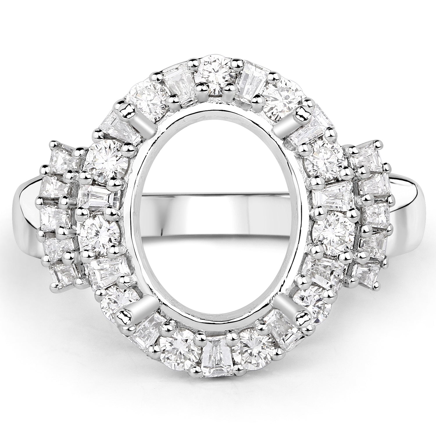 0.83 Carat Genuine White Diamond 14K White Gold Semi Mount Ring - holds 11x9mm Oval Gemstone by Bids.com