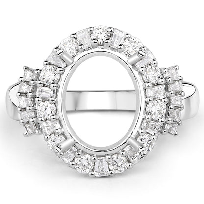 0.83 Carat Genuine White Diamond 14K White Gold Semi Mount Ring - holds 11x9mm Oval Gemstone by Bids.com