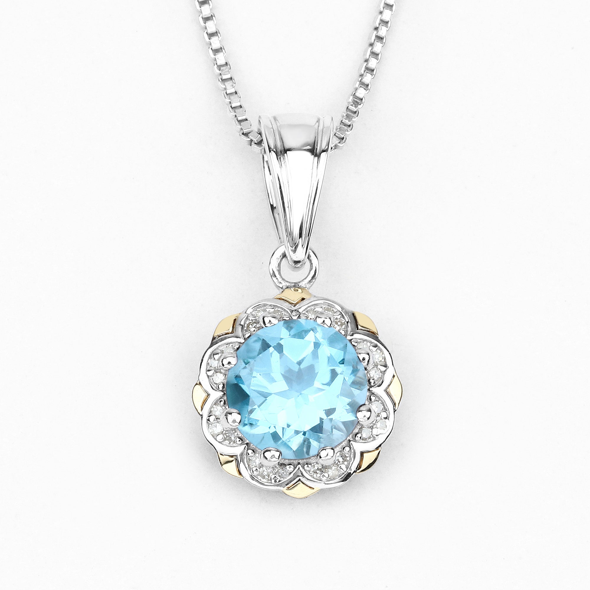 2.32 Carat Genuine Swiss Blue Topaz and White Diamond 14K Yellow Gold with .925 Sterling Silver Pendant by Bids.com