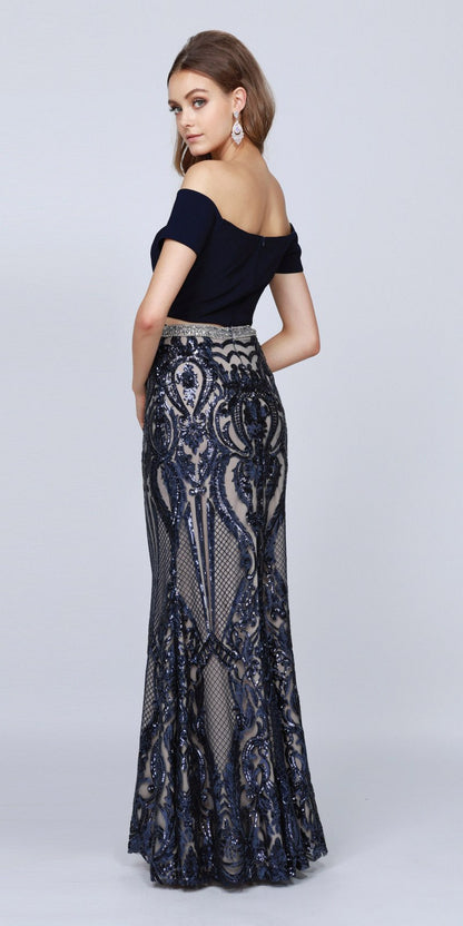 Juliet 663 Off-Shoulder Crop Top Two-Piece Long Dress by DiscountDressShop