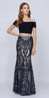 Juliet 663 Off-Shoulder Crop Top Two-Piece Long Dress by DiscountDressShop