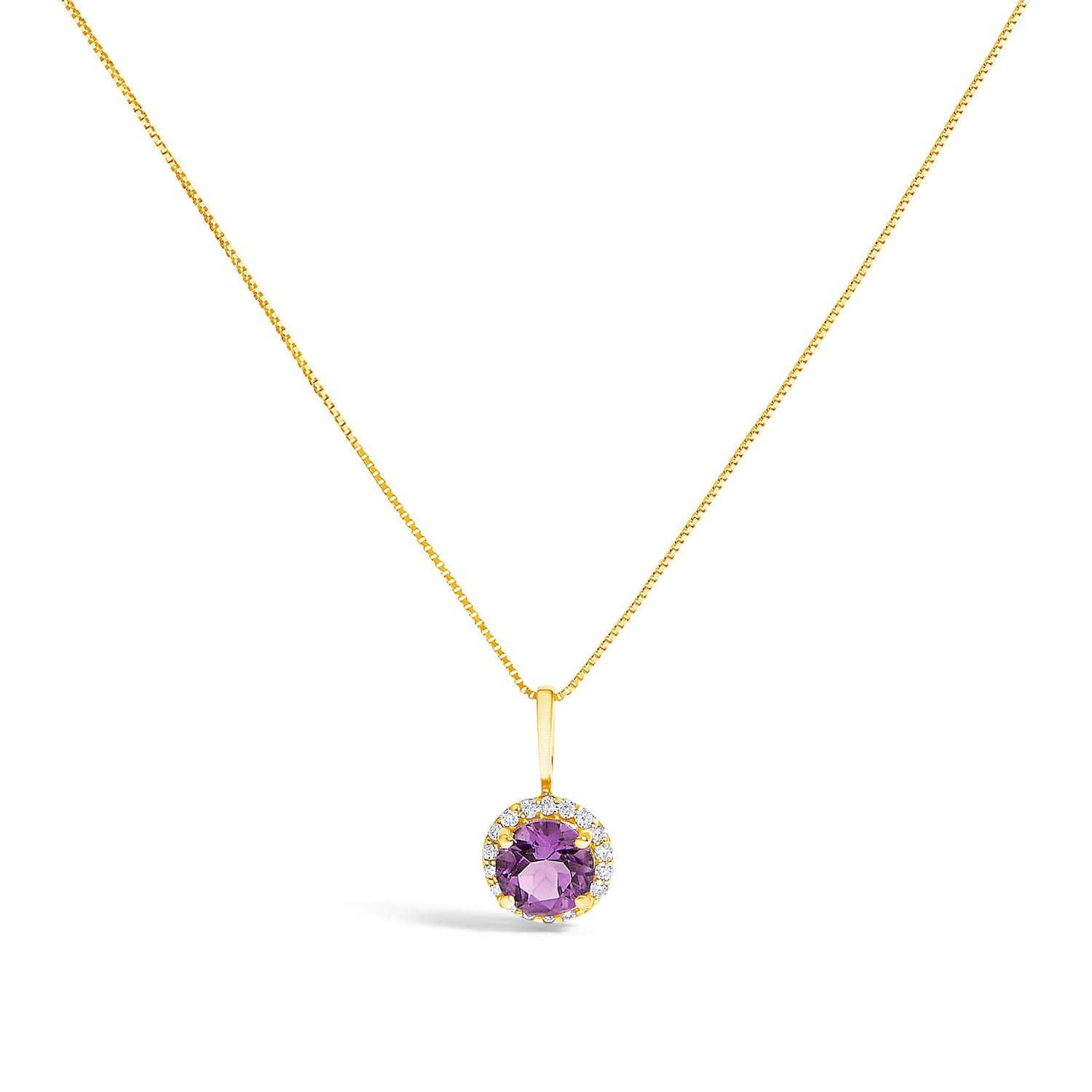 10K White Gold Purple Amethyst and 1/10 Cttw Diamond Accent Halo Pendant Necklace