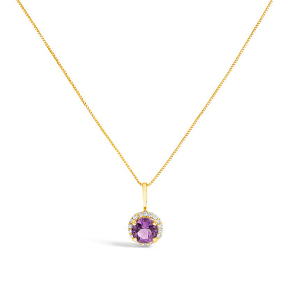 10K White Gold Purple Amethyst and 1/10 Cttw Diamond Accent Halo Pendant Necklace