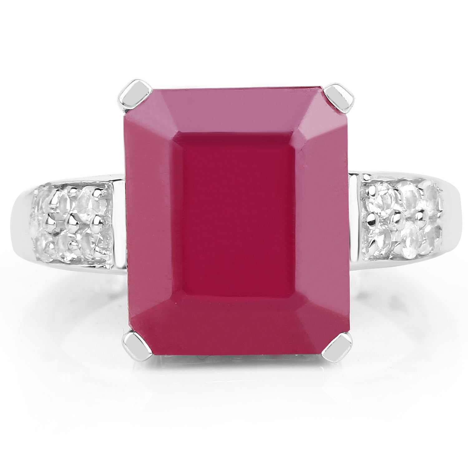 7.26 Carat Glass Filled Ruby and White Topaz .925 Sterling Silver Ring by Bids.com