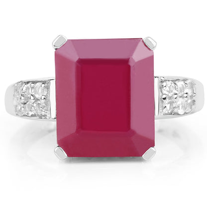 7.26 Carat Glass Filled Ruby and White Topaz .925 Sterling Silver Ring by Bids.com