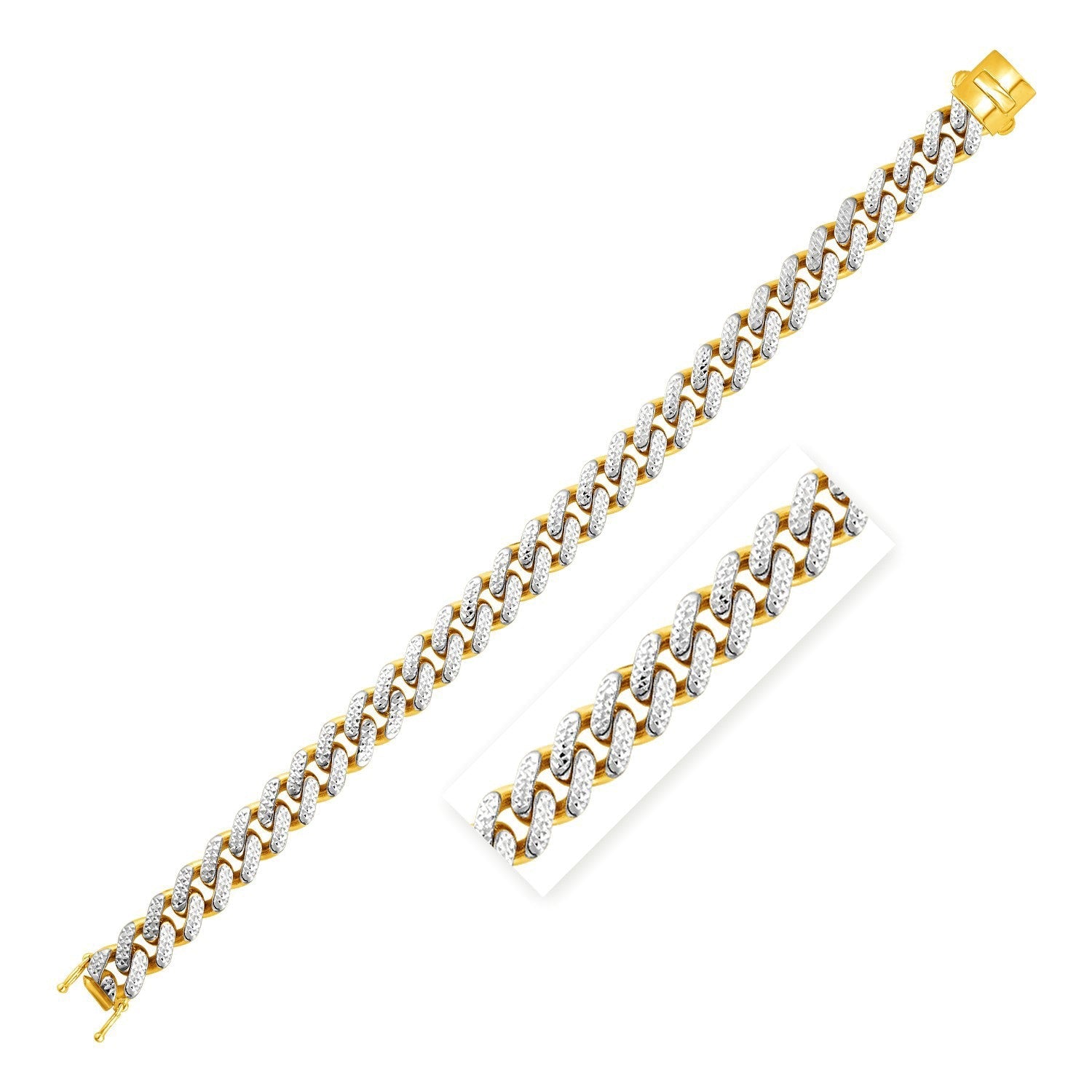 14k Two Tone Gold 8 1/4 inch Curb Chain Bracelet with White Pave by Bids.com