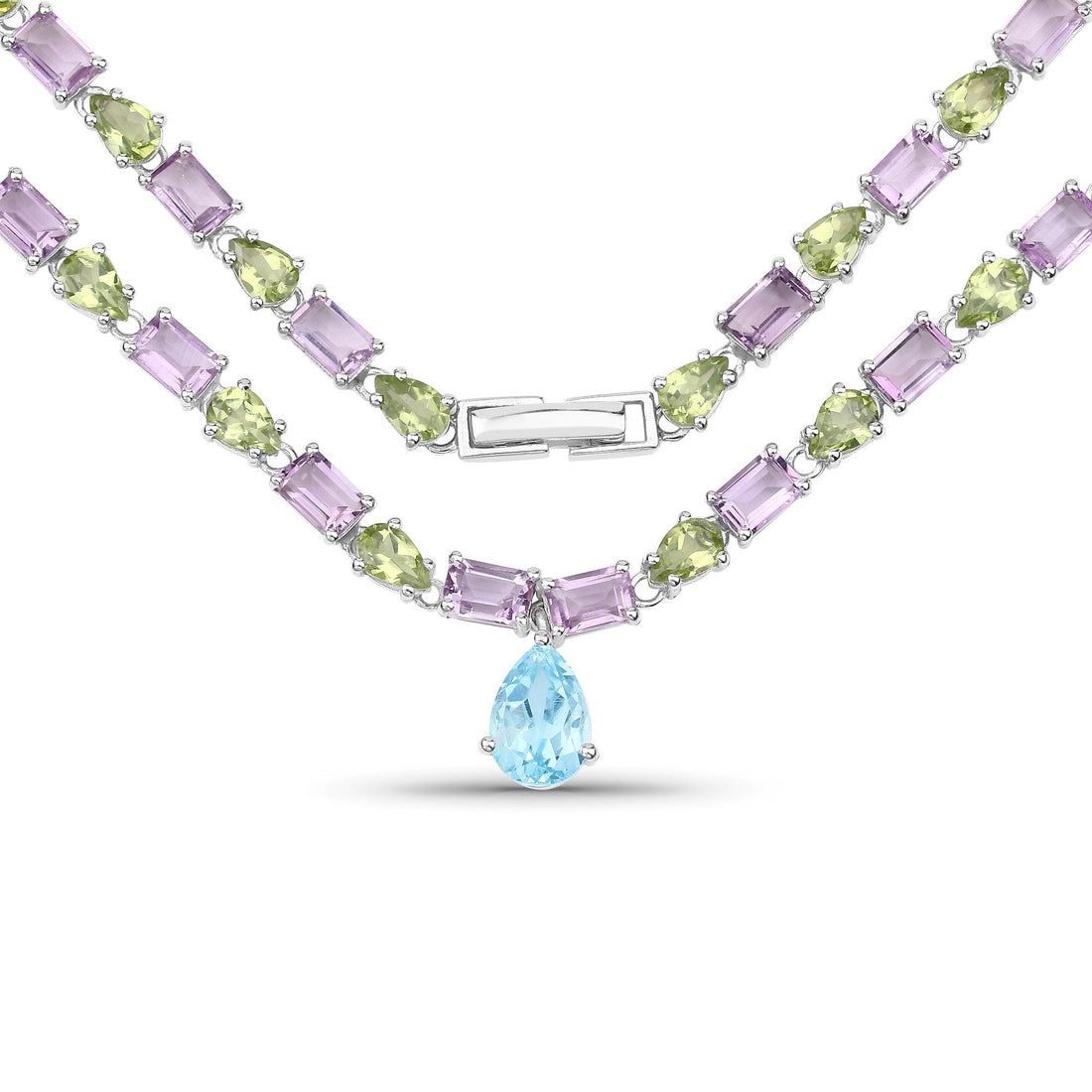 32.50 Carat Genuine Multi Stones .925 Sterling Silver Necklace by Bids.com