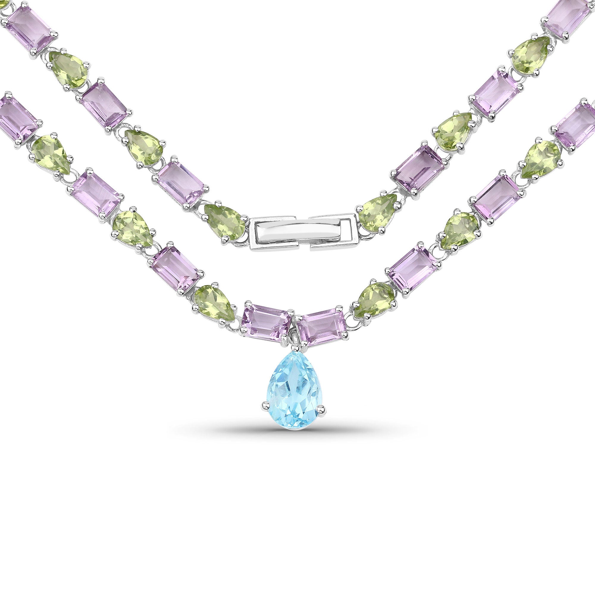 32.50 Carat Genuine Multi Stones .925 Sterling Silver Necklace by Bids.com