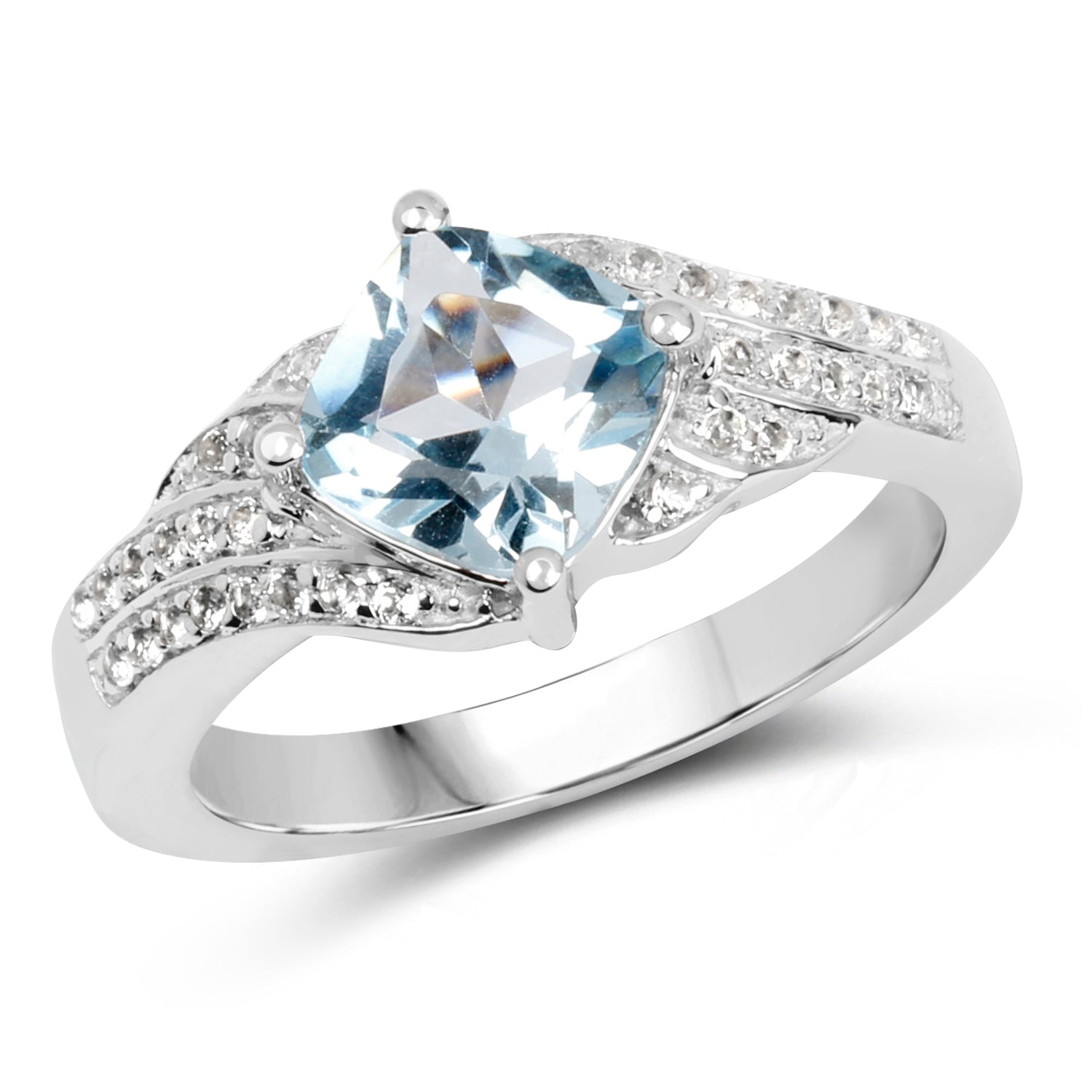 2.06 Carat Genuine Blue Topaz and White Topaz .925 Sterling Silver Ring  DestGlow