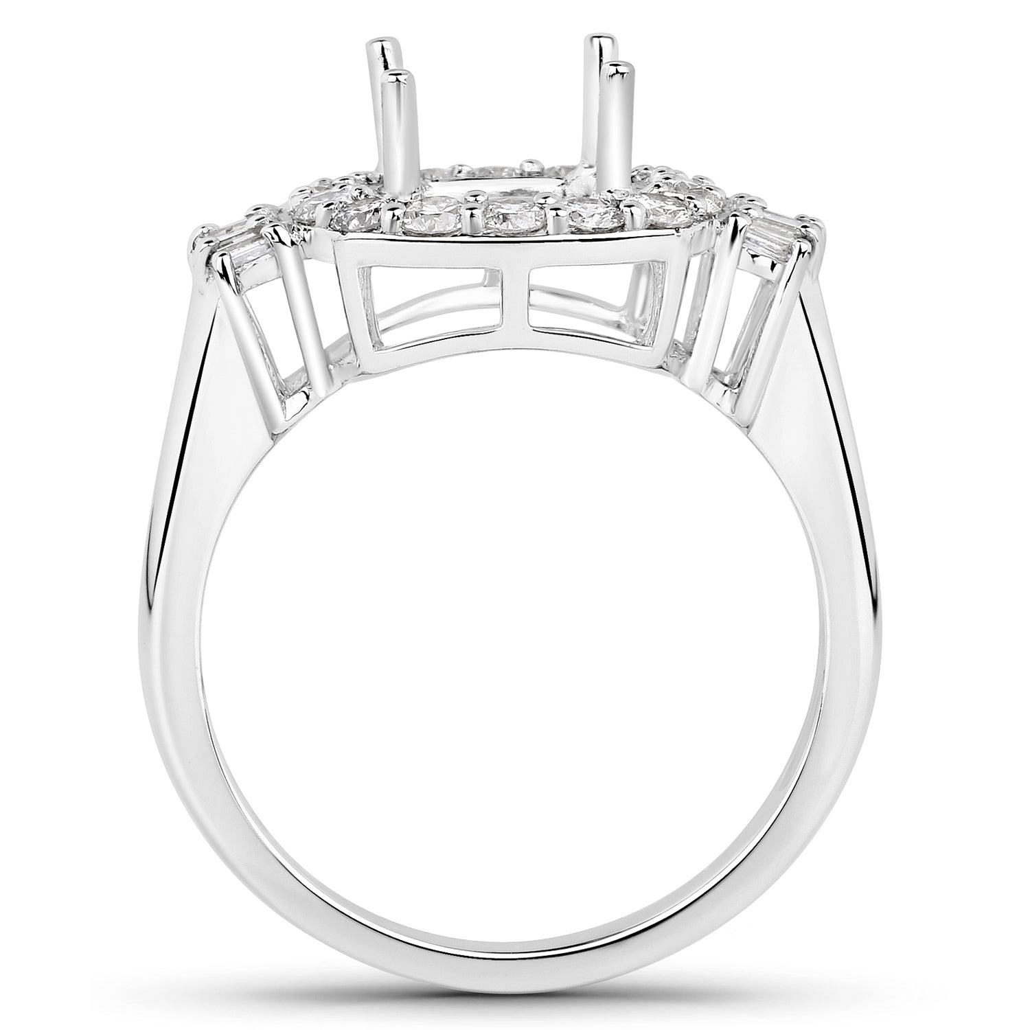 0.73 Carat Genuine White Diamond 14K White Gold Semi Mount Ring - holds 8x8mm Cushion Gemstone by Bids.com