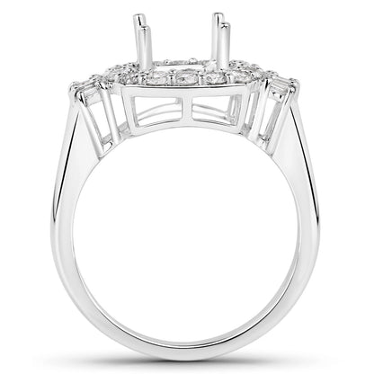 0.73 Carat Genuine White Diamond 14K White Gold Semi Mount Ring - holds 8x8mm Cushion Gemstone by Bids.com