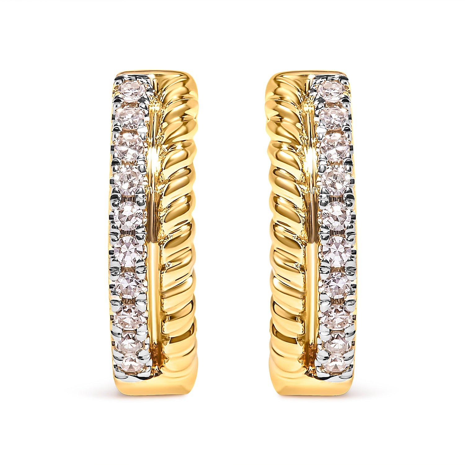 10K Yellow Gold 1/10 Cttw Diamond and Rope Twist Huggy Hoop Earrings (H-I Color, I1-I2 Clarity) by Bids.com