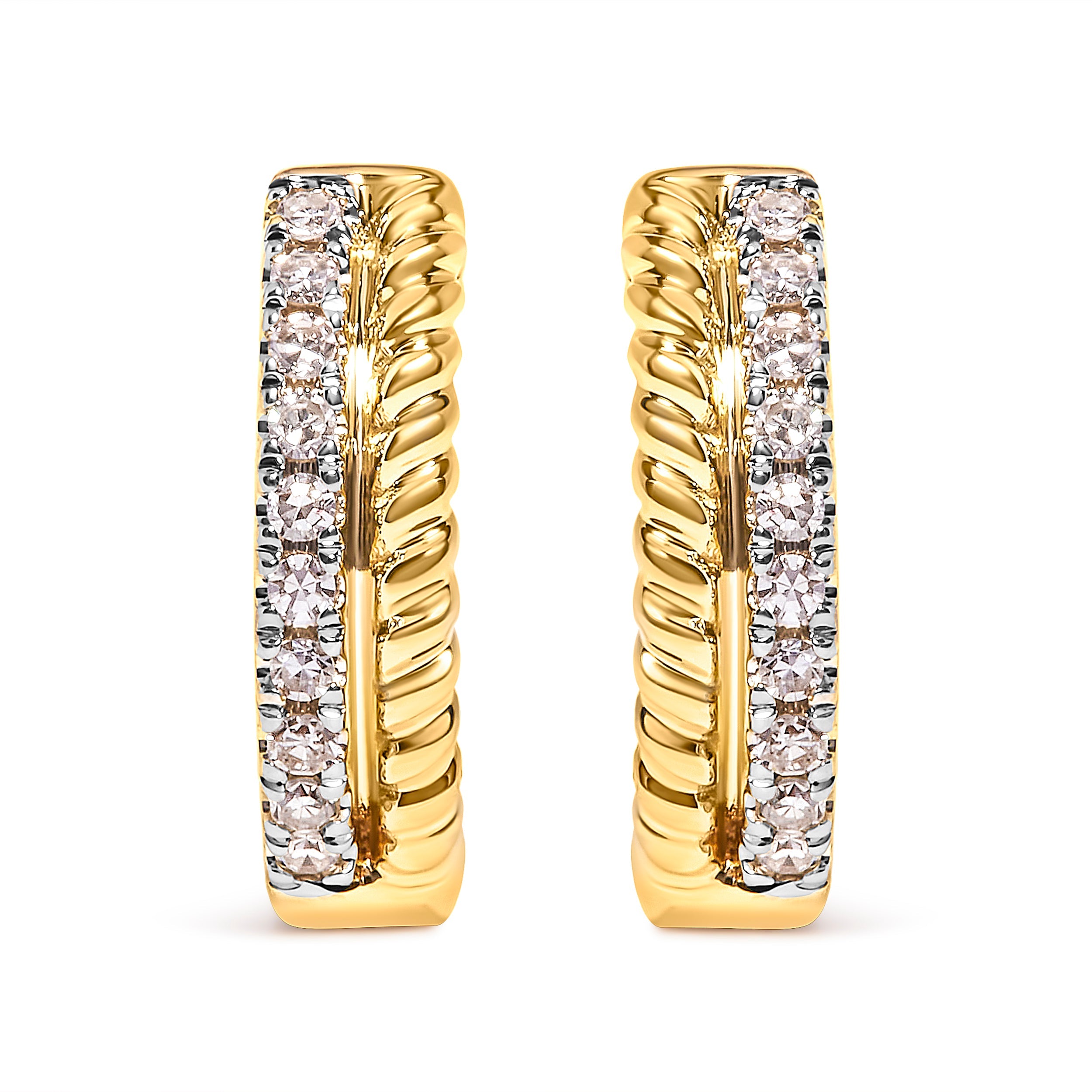 10K Yellow Gold 1/10 Cttw Diamond and Rope Twist Huggy Hoop Earrings (H-I Color, I1-I2 Clarity) by Bids.com