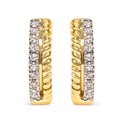 10K Yellow Gold 1/10 Cttw Diamond and Rope Twist Huggy Hoop Earrings (H-I Color, I1-I2 Clarity) by Bids.com