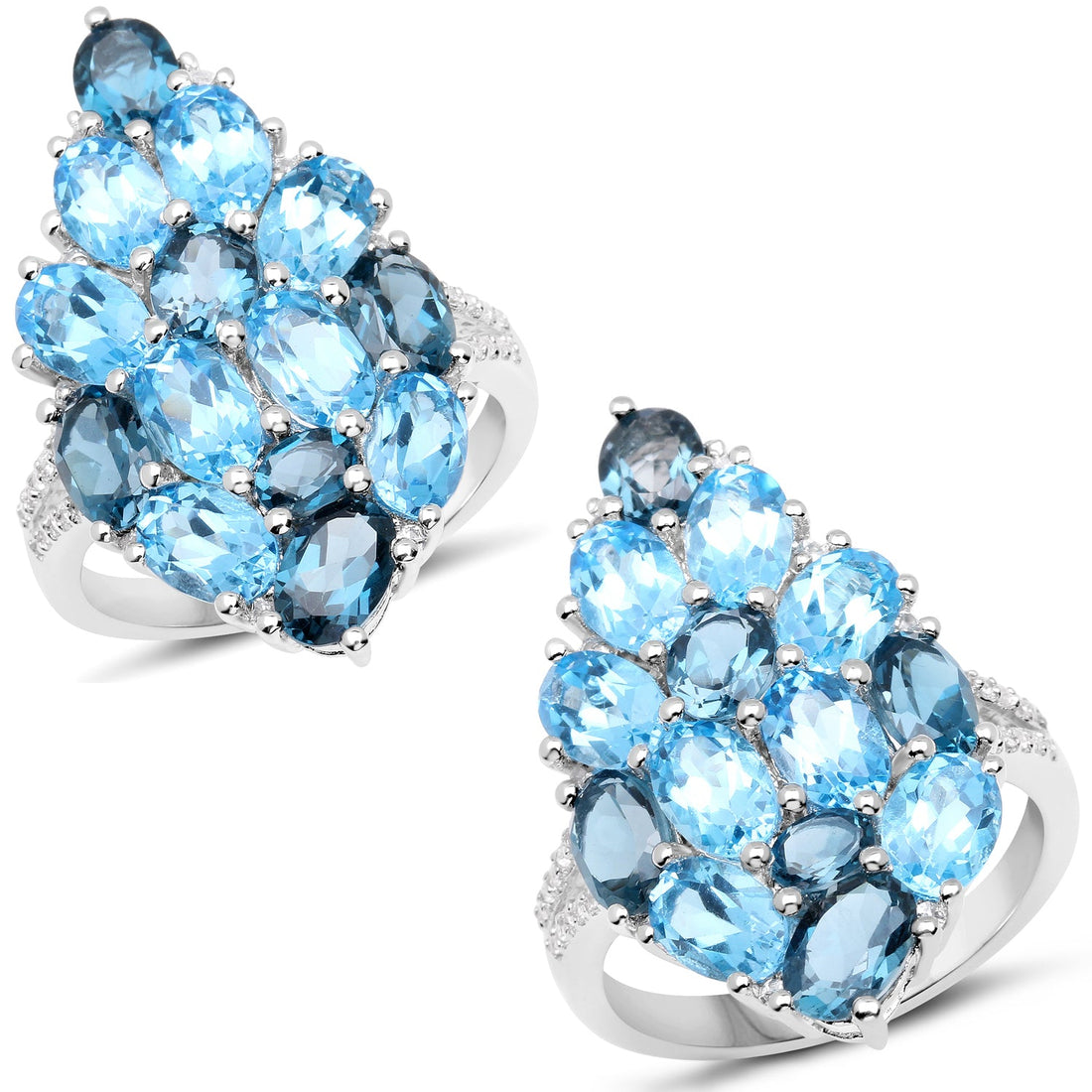 6.69 Carat Genuine Swiss Blue Topaz, London Blue Topaz and White Zircon .925 Sterling Silver Ring by Bids.com