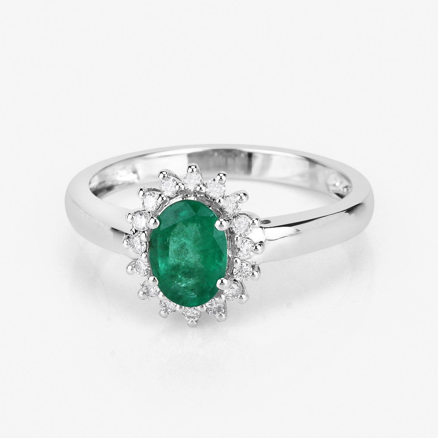0.86 Carat Genuine Zambian Emerald and White Diamond 14K White Gold Ring by Bids.com