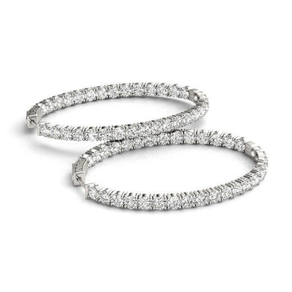 Oval Shape Two Sided Diamond Hoop Earrings in 14k White Gold (2 cttw) by Bids.com