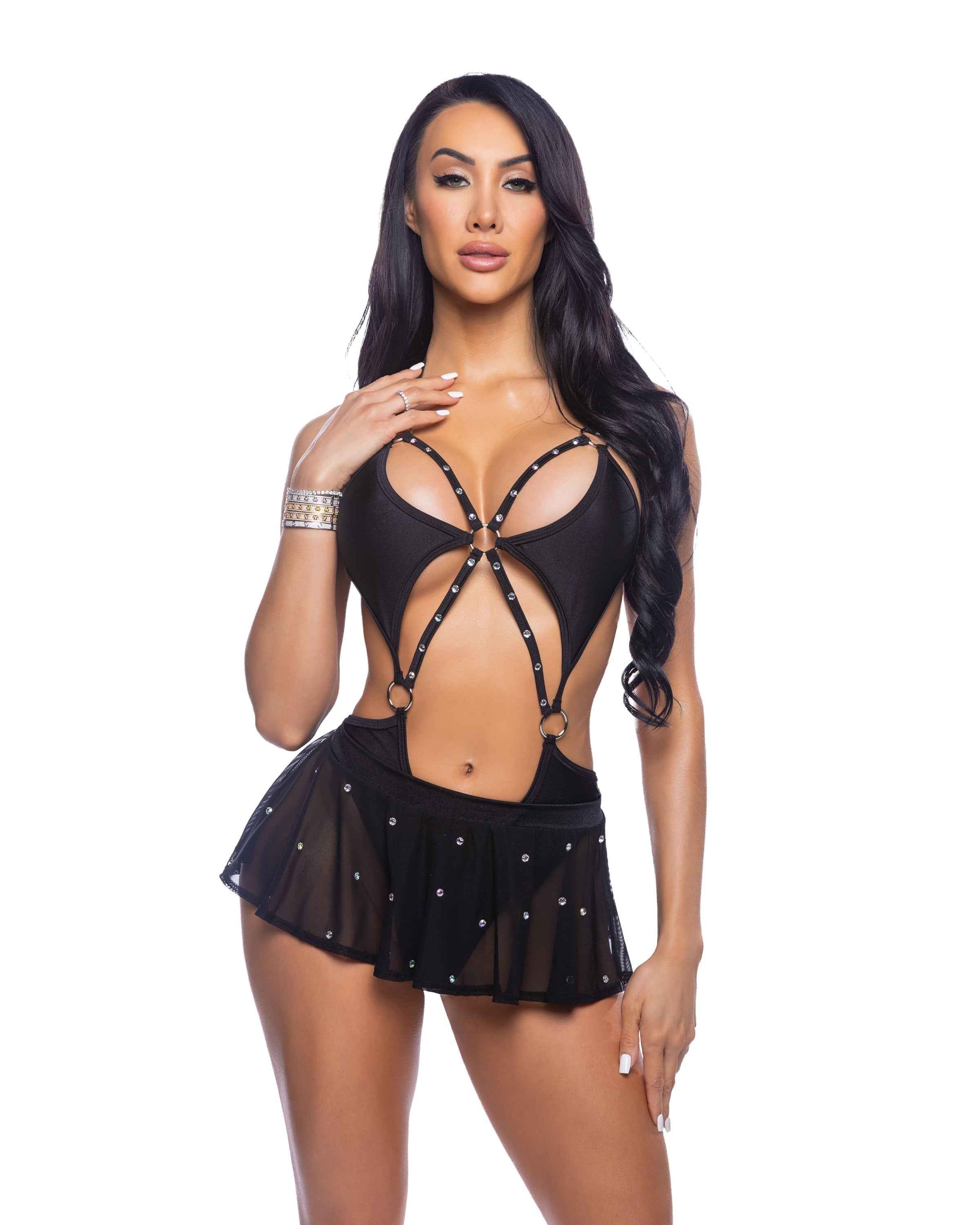 Bedazzled Strappy Romper with Rhinestone Detail