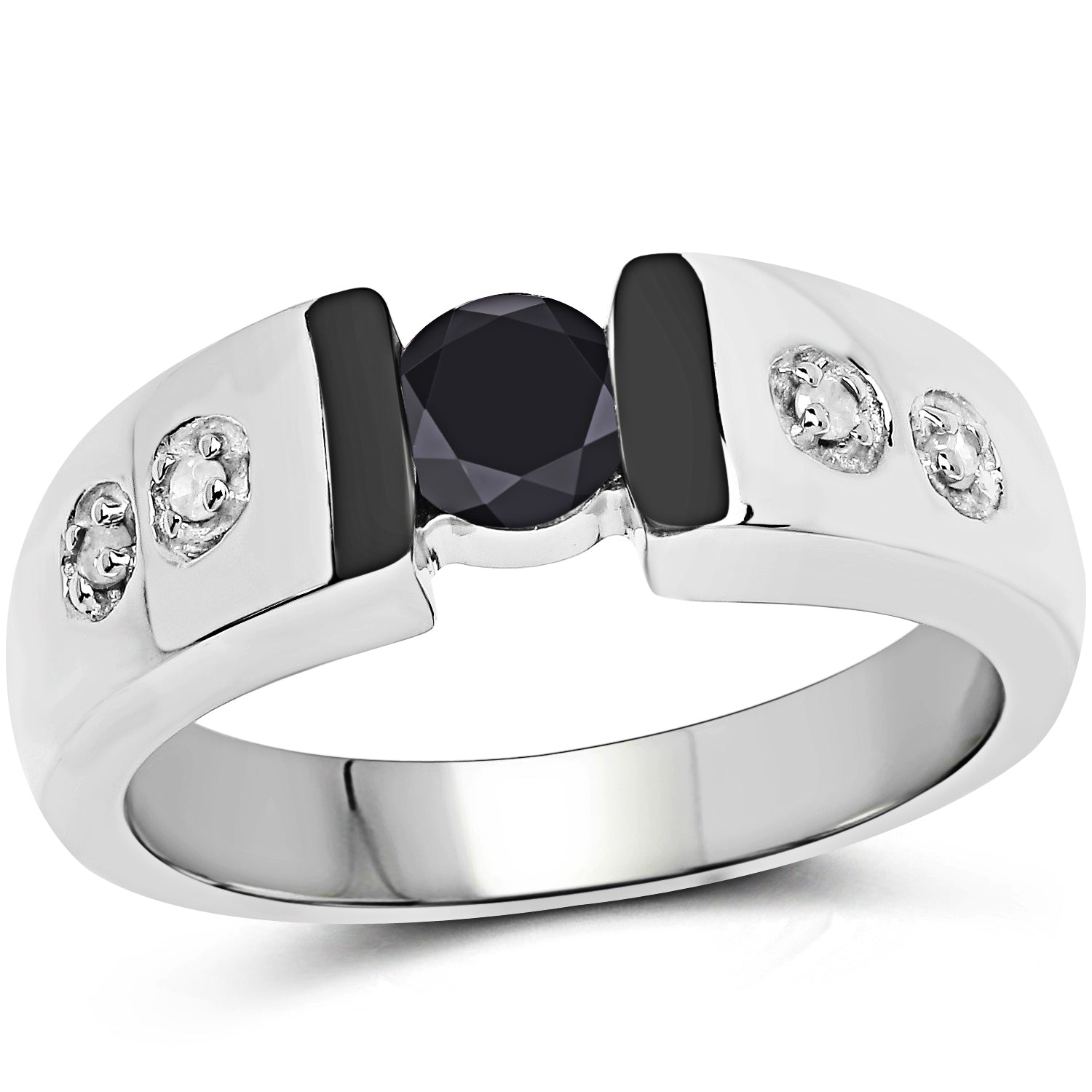 0.56 Carat Genuine Black Diamond and White Diamond .925 Sterling Silver Ring by Bids.com