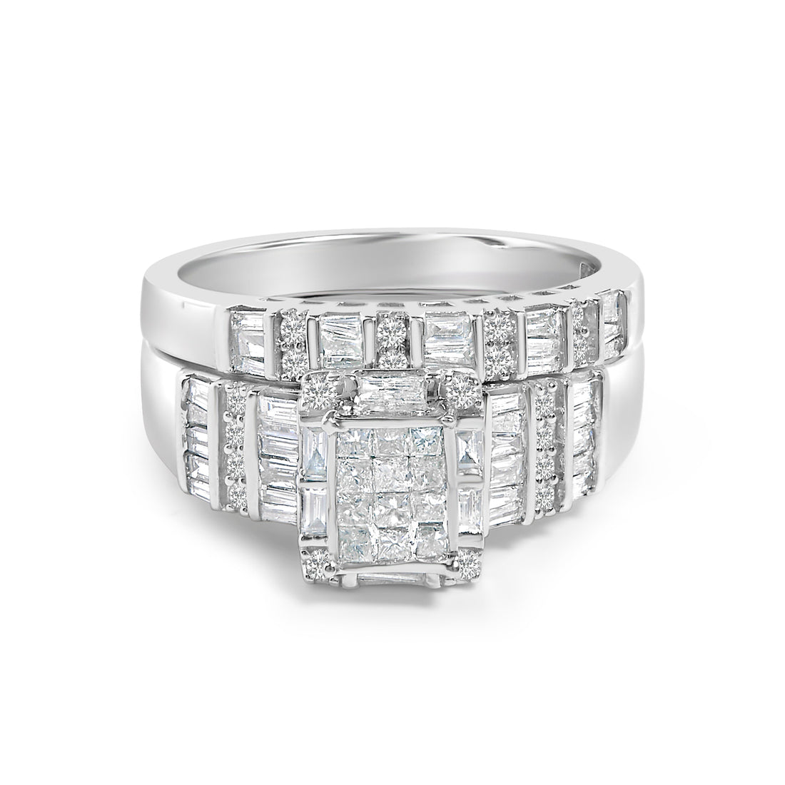 Sterling Silver 1.0 Cttw Diamond Composite Head Bridal Engagement Ring Set by Bids.com