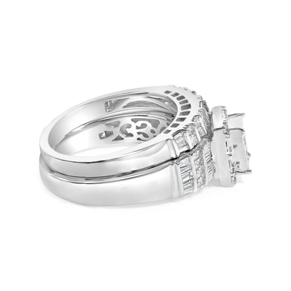 Sterling Silver 1.0 Cttw Diamond Composite Head Bridal Engagement Ring Set by Bids.com