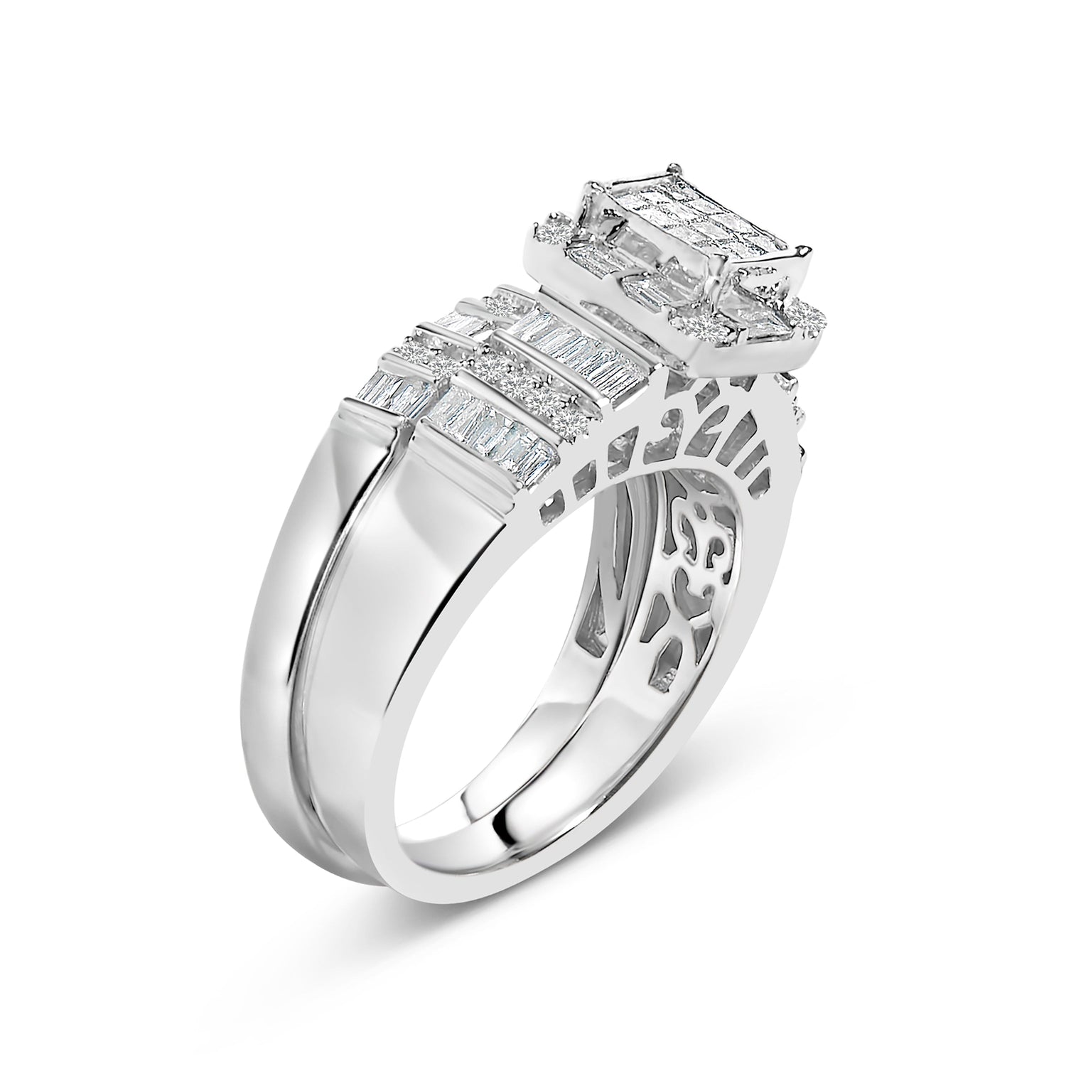 Sterling Silver 1.0 Cttw Diamond Composite Head Bridal Engagement Ring Set by Bids.com